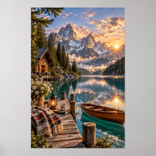 Alpenmeerhut Zonsopgang Berg Muurkunst Poster