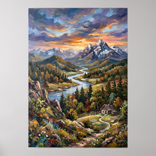 Alpenrivierdal Landschap Poster (Voorkant)
