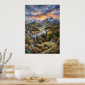 Alpenrivierdal Landschap Poster (Keuken)