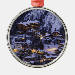 Alpenskigebied Winter Metalen Ornament