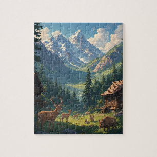 Alpenvallei blokhut landschap van herten legpuzzel