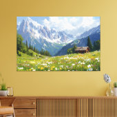 Alpenweide met bloemen en klein huisje canvas afdruk (Insitu (Woonkamer))