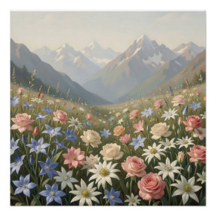 Alpenweide met wilde bloemen berglandschap scène perfect poster