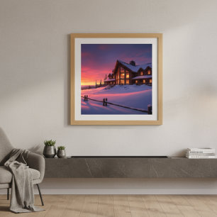 Alpenzonsondergang Lodge Gezellige Winter Poster