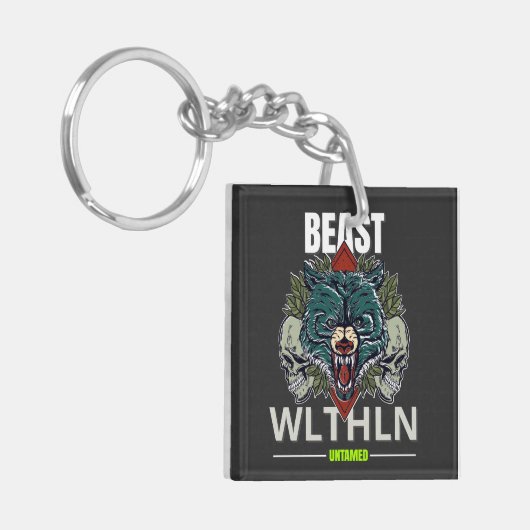 Alpha Beast _ Untamed Wolf Streetwear Fearless  Sleutelhanger (Voorkant Links)