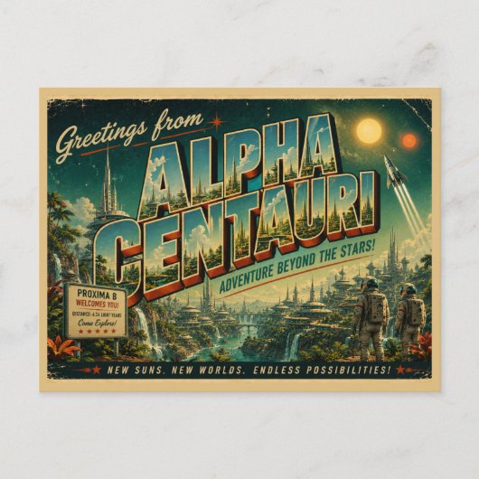 Alpha Centauri Retro Sci-Fi Ansichtkaart  Briefkaart (Voorkant)