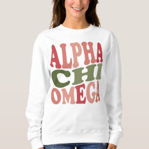Alpha Chi Omega Groovy Retro Gestapelde Grafiek Trui