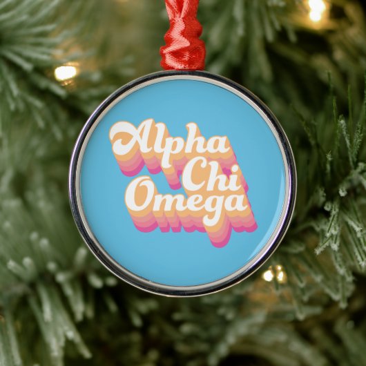 Alpha Chi Omega | Groovy Script Metalen Ornament (Boom)