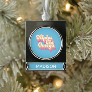 Alpha Chi Omega   Groovy Script Verzilverd Banner Ornament