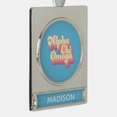 Alpha Chi Omega | Groovy Script Verzilverd Banner Ornament (Rechts)
