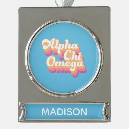 Alpha Chi Omega | Groovy Script Verzilverd Banner Ornament (Voorkant)
