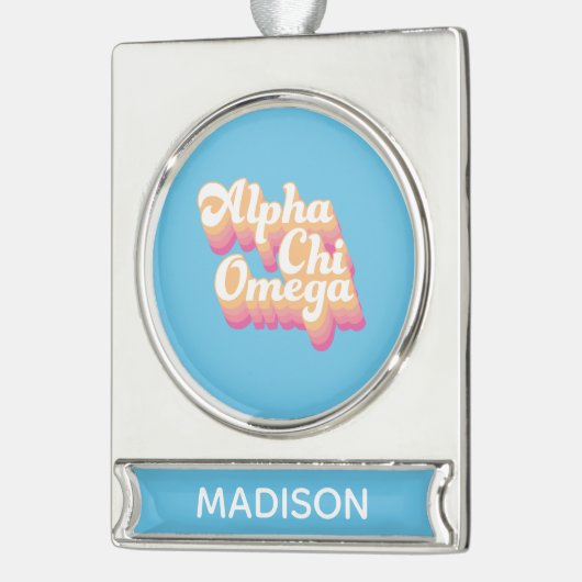 Alpha Chi Omega | Groovy Script Verzilverd Banner Ornament (Links)