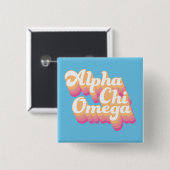 Alpha Chi Omega | Groovy Script Vierkante Button 5,1 Cm (Voorkant /achterkant)