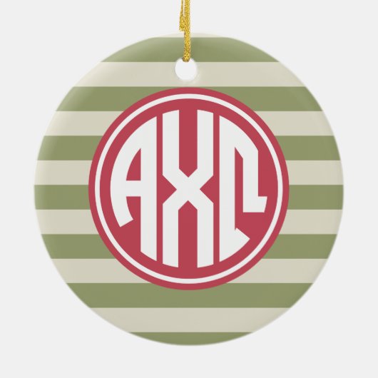 Alpha Chi Omega | Monogram Streeppatroon Keramisch Ornament (Achterkant)