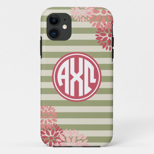 Alpha Chi Omega | Monogram Stripe Patroon Case-Mate iPhone Case (Achterkant)