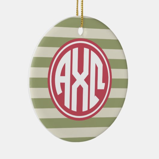 Alpha Chi Omega | Monogram Stripe Patroon Keramisch Ornament (Rechts)