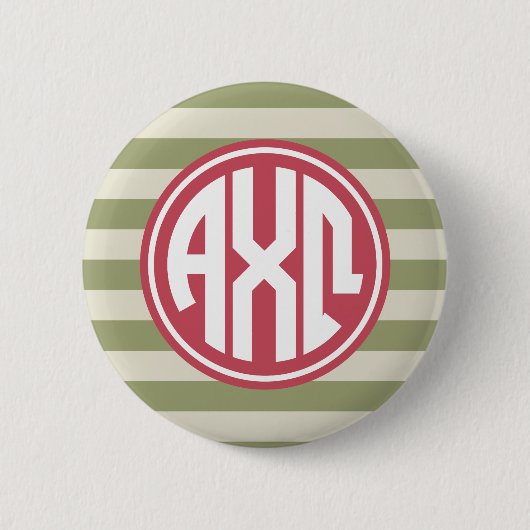 Alpha Chi Omega | Monogram Stripe Patroon Ronde Button 5,7 Cm (Voorkant)