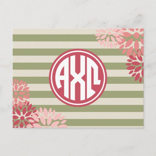 Alpha Chi Omega | Monogram Stripe Pattern Briefkaart (Voorkant)