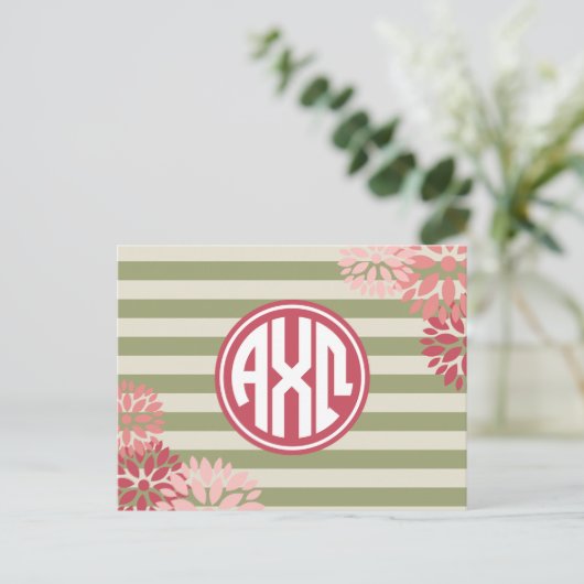 Alpha Chi Omega | Monogram Stripe Pattern Briefkaart (Staand voorkant)