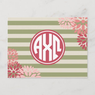 Alpha Chi Omega   Monogram Stripe Pattern Briefkaart