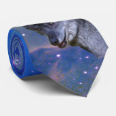 Alpha Male Grey Wolf & Outer Space Wildlife Stropd Stropdas (Opgerold)