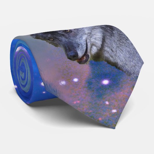 Alpha Male Grey Wolf & Outer Space Wildlife Stropd Stropdas (Opgerold)