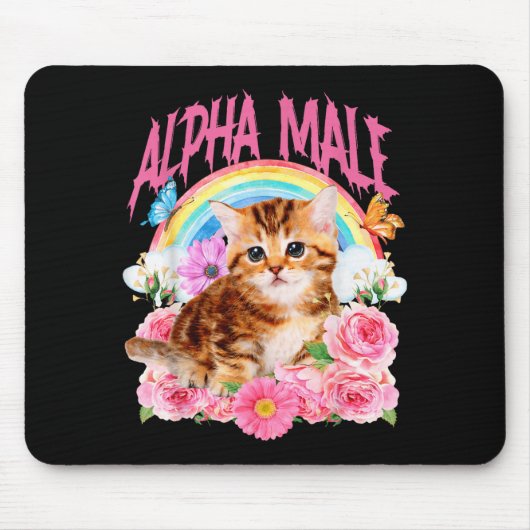Alpha man Funny kat Kitten regenboog bloem Muismat (Voorkant)