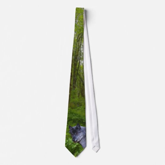 Alpha Man Grijze Wolf & Bos Wildlife Necktie Stropdas (Voorkant)