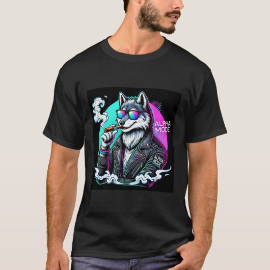 Alpha Mode Cyberpunk Wolf T-Shirt Neon Streetwear (Voorkant)