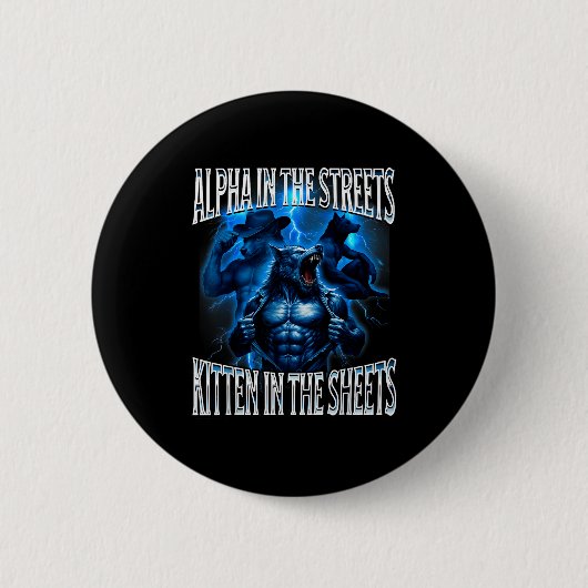 Alpha Op Straat Kitten In De Lakens Wolf Meme Ronde Button 5,7 Cm (Voorkant)