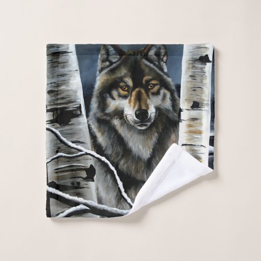 Alpha Timber Wolf Populierbomen Bad Handdoek (Wasdoekje)