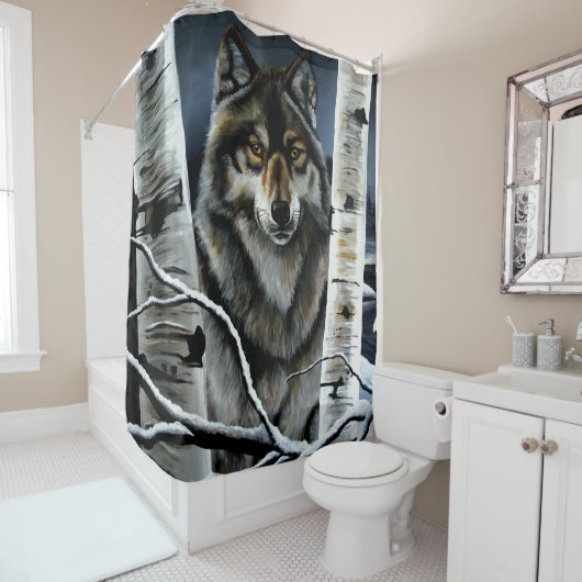 Alpha Timber Wolf Populierbomen Douchegordijn (In situ)