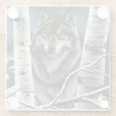 Alpha Timber Wolf Populierbomen Glazen Onderzetter (Achterkant)