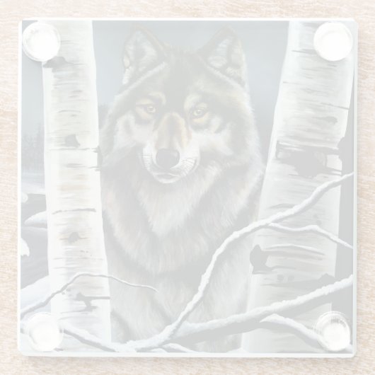 Alpha Timber Wolf Populierbomen Glazen Onderzetter (Achterkant)