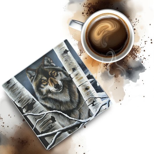 Alpha Timber Wolf Populierbomen Glazen Onderzetter