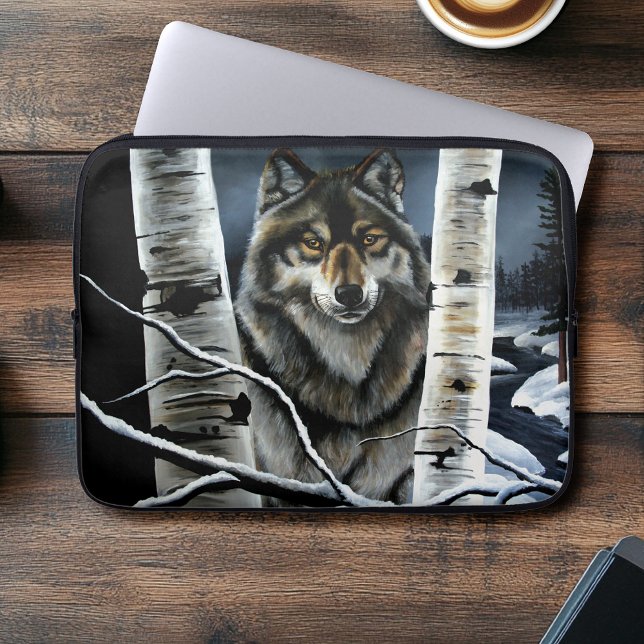 Alpha Timber Wolf Populierbomen Laptop Sleeve (Creator heeft geüpload)