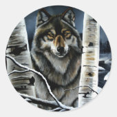 Alpha Timber Wolf Populierbomen Ronde Sticker (Voorkant)
