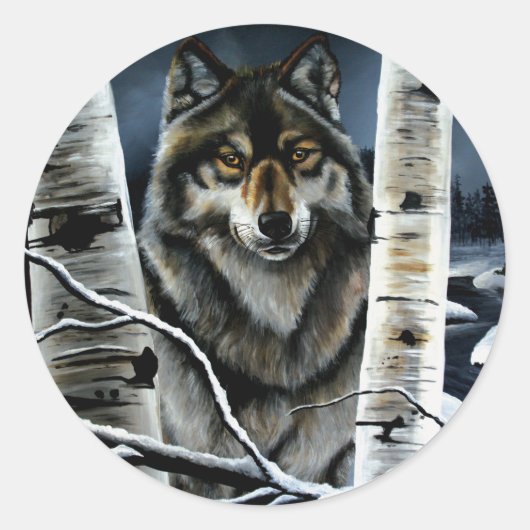 Alpha Timber Wolf Populierbomen Ronde Sticker (Voorkant)