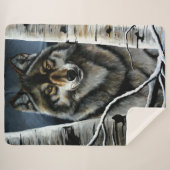 Alpha Timber Wolf Populierbomen Sherpa Deken (Voorkant (horizontaal))