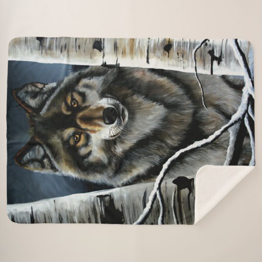 Alpha Timber Wolf Populierbomen Sherpa Deken (Voorkant (horizontaal))