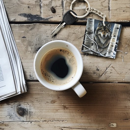 Alpha Timber Wolf Populierbomen Sleutelhanger