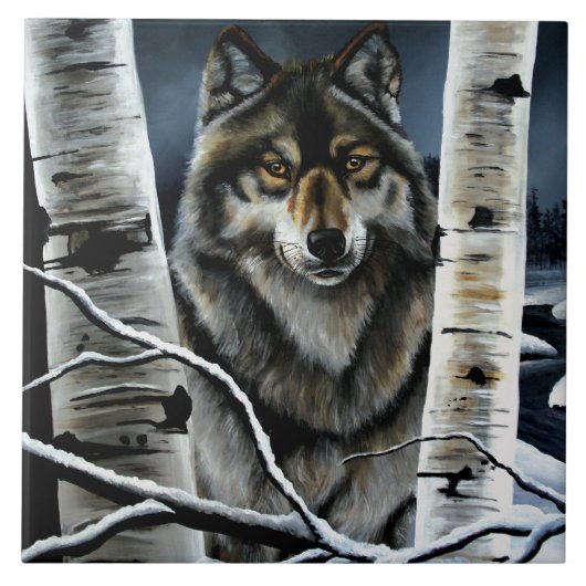 Alpha Timber Wolf Populierbomen Tegeltje (Voorkant)