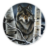Alpha Timber Wolf Populierboom Keramische Knop (Voorkant)