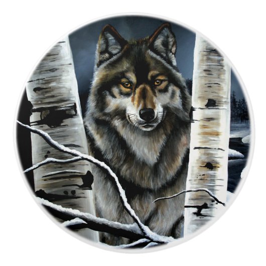 Alpha Timber Wolf Populierboom Keramische Knop (Voorkant)