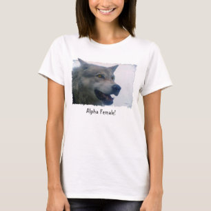 "ALPHA VROUW" Fun Grey Wolf Mode T-shirt