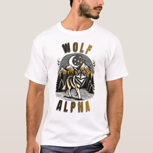 Alpha Wolf Berg Nacht Ontwerp T-shirt (Voorkant)