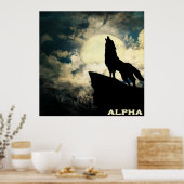 Alpha Wolf die naar de volle maan kijkt Poster (Keuken)