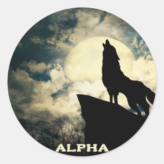 Alpha Wolf die naar de volle maan kijkt Ronde Sticker (Voorkant)