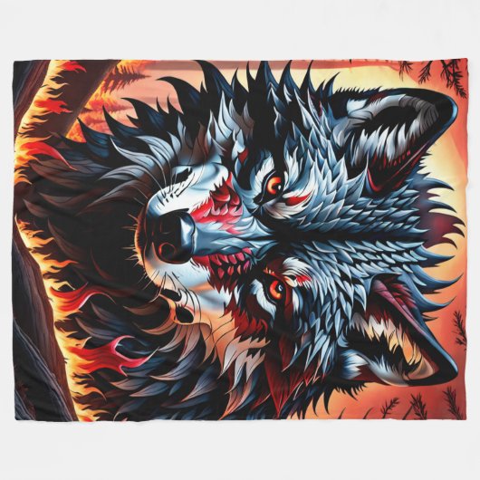 Alpha Wolf Fleece Deken (Voorkant (Horizontaal))