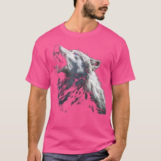 Alpha Wolf Howling bij Moon Blue Eyes Wolf Lover T-shirt (Voorkant)